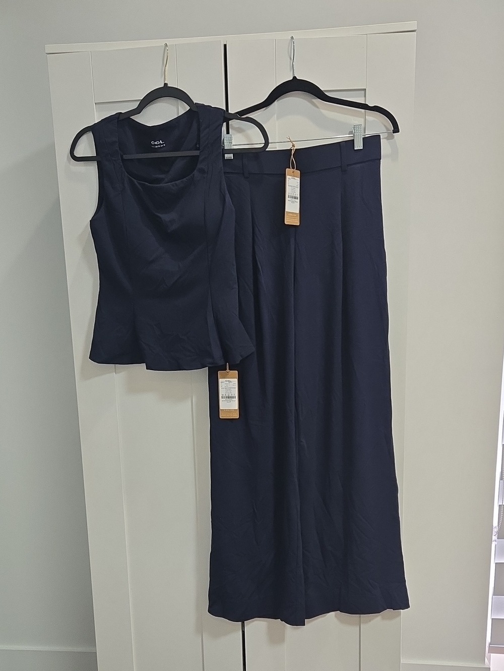 NWT OGL Navy Bra Peplum Top And Stretch Flowy "The Success" Pants